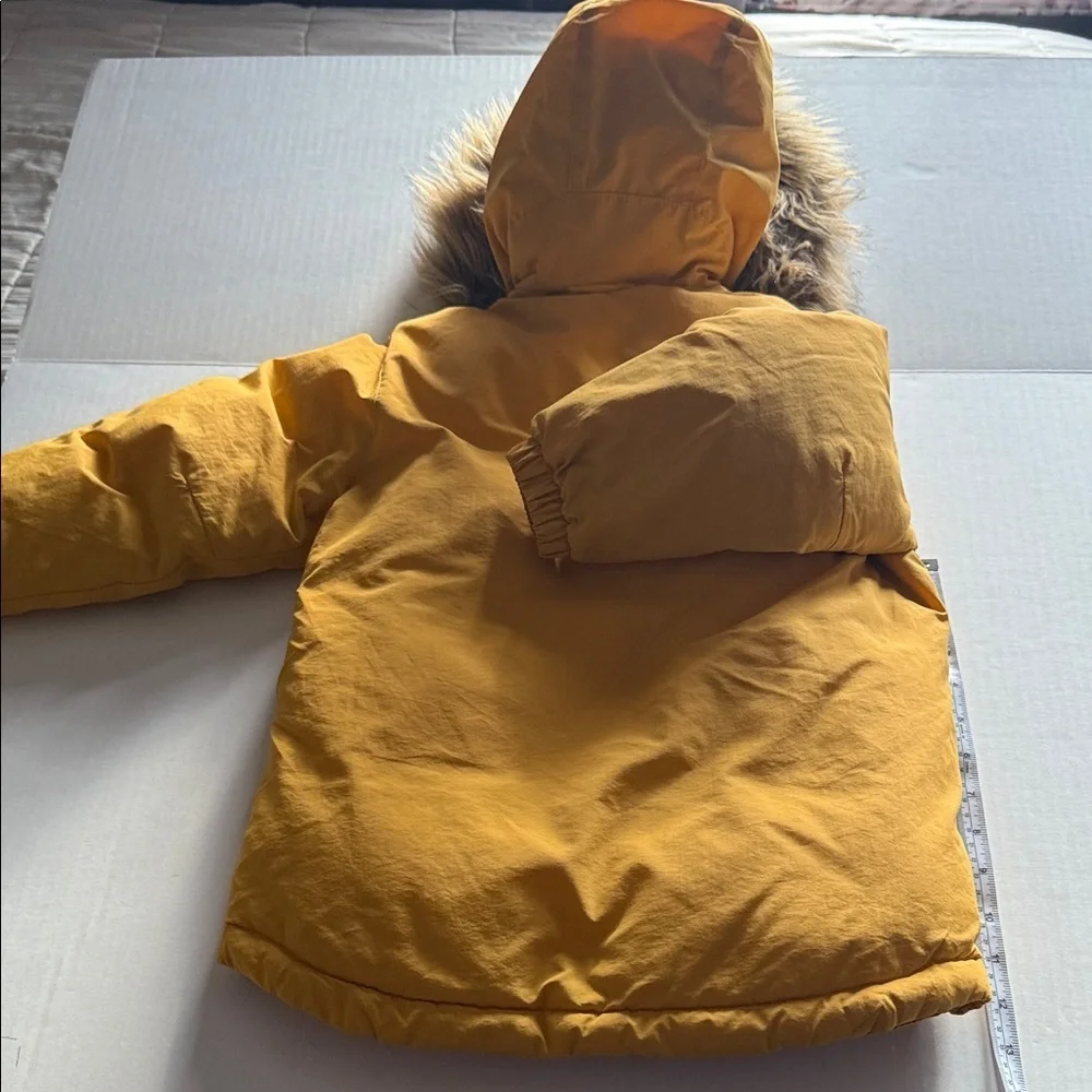 Zara Kids Yellow Puffer Jacket with Faux Fur Hood